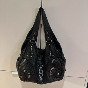 Angel Kiss Elegant Black Shoulder Bag with Metallic Details